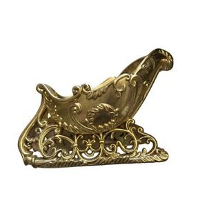 Santa Sleigh Christmas Centerpiece Decor‎ Gold Bowl Planter Large 11"x9"x6"